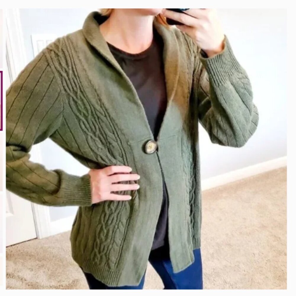 NorthCrest Hunter Green Cardigan Sweater Size 2X